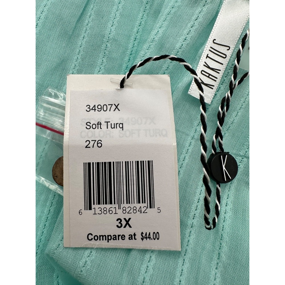 Kaktus Cotton Peplum Top Turquoise Blue Button Front Bell Sleeves Women's 3X NWT - Picture 5 of 13